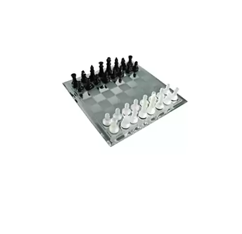 Avant-Garde Black Frosted Glass Chess Set with Mirror Board