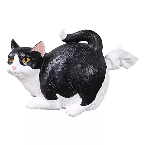 Cat Butt Tissue Holder - Black & White Tuxedo - Fits Standard Square Tissue Box - Resin