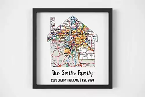 New Home Gift Housewarming Gift Map Art Gift Family Established Sign Last Name Art Family Art Framed Art Gift for New Home Realtor Gift