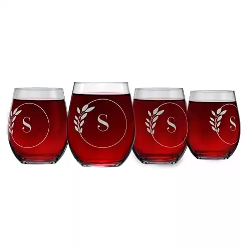 S Monogramed Stemless Wine Glasses