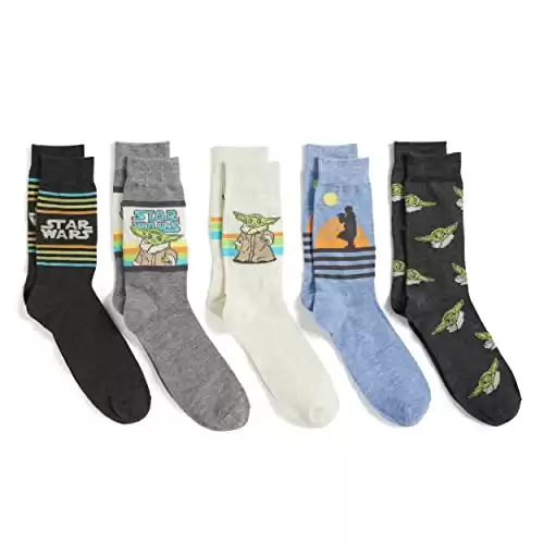 STAR WARS Mens Mandalorian 5 Pack Crew Casual Sock, Grey Assorted, 10-13 US