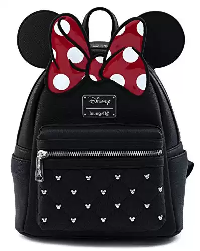 Loungefly Disney Minnie Mouse Bow Faux Leather Womens Double Strap Shoulder Bag Purse