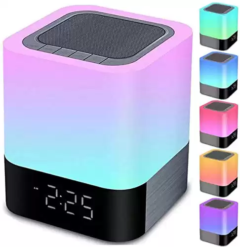 Gallstep Night Lights Bluetooth Speaker, Alarm Clock Bluetooth Speaker Touch Sensor Bedside Lamp Dimmable Multi-Color Changing Bedside Lamp, MP3 Player, Wireless Speaker with Lights