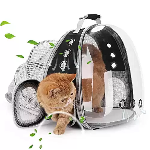 Lollimeow Bubble Expandable Cat Backpack Pet Travel Carrier for Cats and Dogs (Black-Expandable)