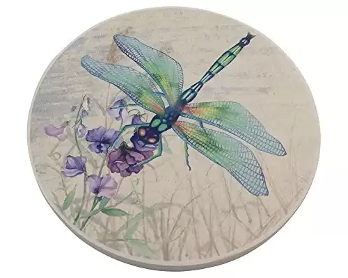 Trinsi Absorbent Ceramic Stone Coasters, Dragonfly ,Set of 4 Stone Coasters