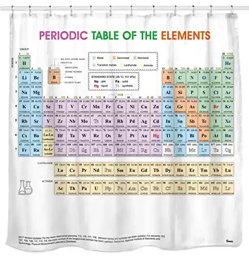 Updated Periodic Table of Elements Fabric Shower Curtains for Chemistry Students and Teacher Use as Poster.