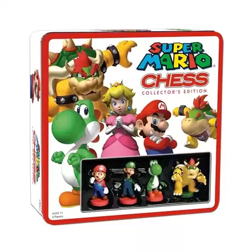 USAOPOLY Super Mario Chess Set | 32 Custom Scuplt Chesspiece for 2 players Including Iconic Characters Like Mario, Luigi, Peach, Toad, Bowser | Themed Chess Game from Nintendo Video Games